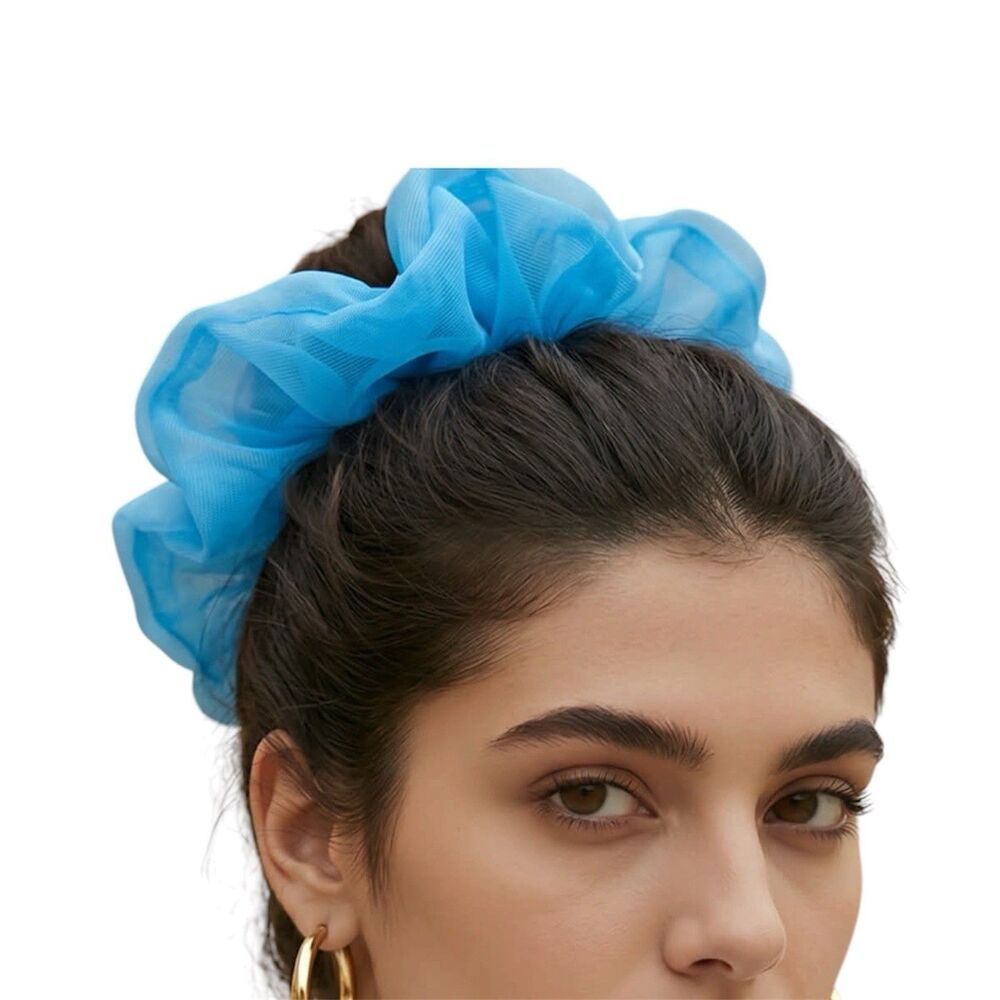 New Blue Chiffon Scrunchie Hair Tie XLarge Women’s And Girls - Picture 2 of 12